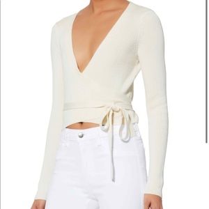 White ribbed wrap cardigan